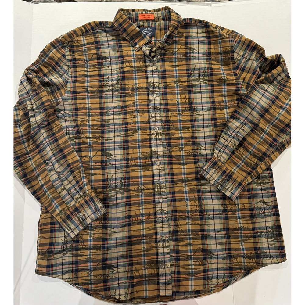 St Johns Bay Twill Shirt Mens XXL Brown Plaid Long Sleeve Workwear Button Up